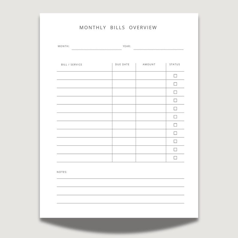 Bill Tracker Monthly Bills Organizer Payment Log Budget Planner - Etsy