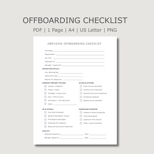 Employee Offboarding Checklist, Staff Exit Form, Separation Tracker, HR Departure Record, Office Printable