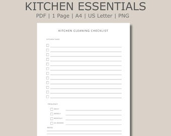 Lista di controllo per la pulizia della cucina, routine settimanale e mensile, pianificatore delle faccende domestiche, organizzatore di attività stampabile