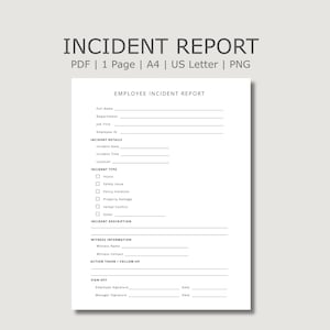Employee Incident Report, Workplace Safety Form, Staff Event Log, HR Documentation Sheet, Office Printable