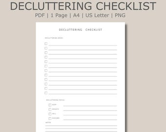 Decluttering Checklist Home Organization Task List Minimalist Declutter Planner Printable