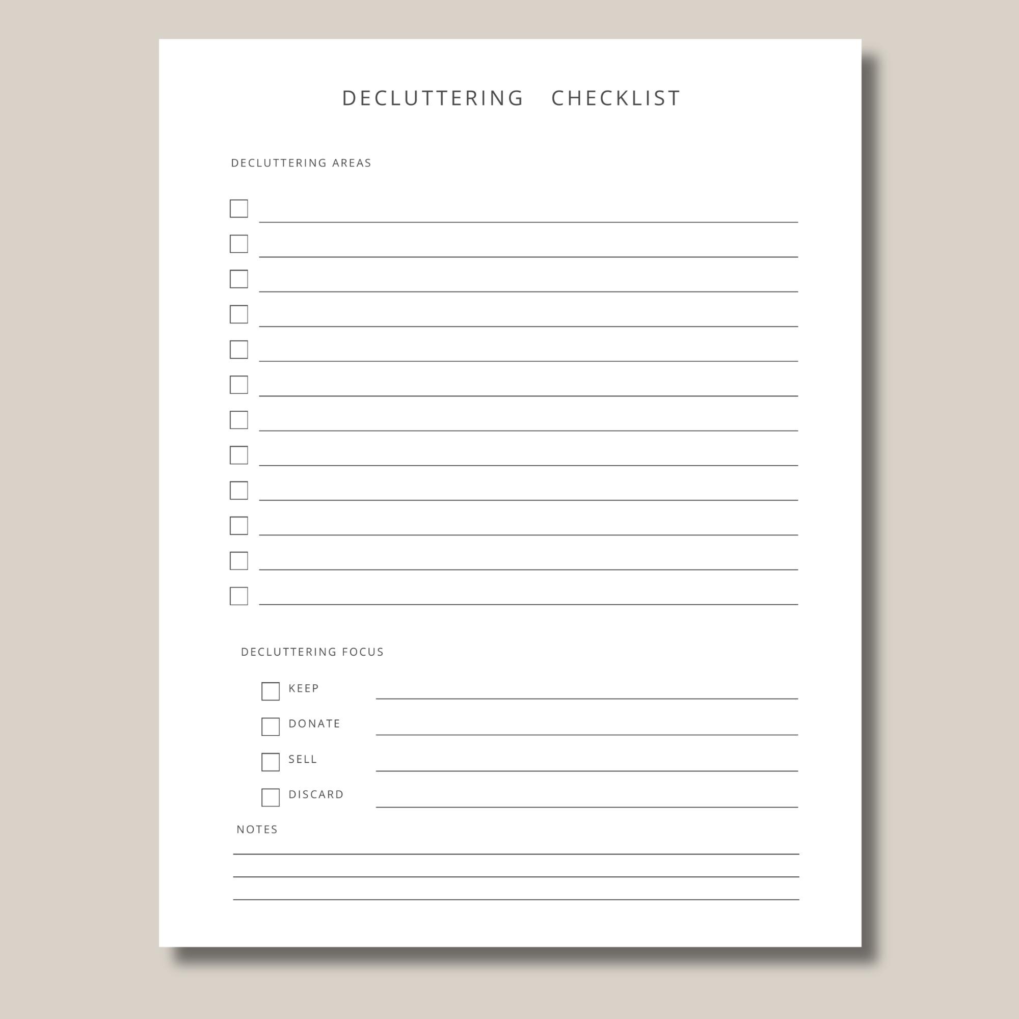 Decluttering Checklist Home Organization Task List Minimalist Declutter ...