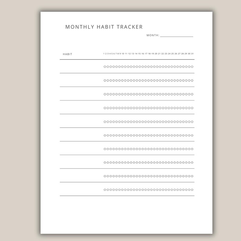 Minimalist Habit Tracker Monthly Planner Routine Tracking Sheet ...