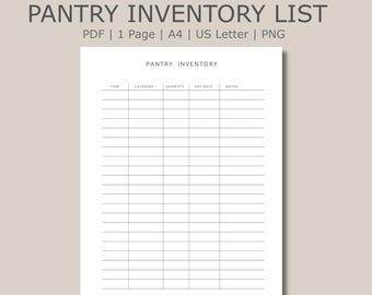 Pantry Inventory Printable Expiration Tracker Food Storage Organizer Sheet