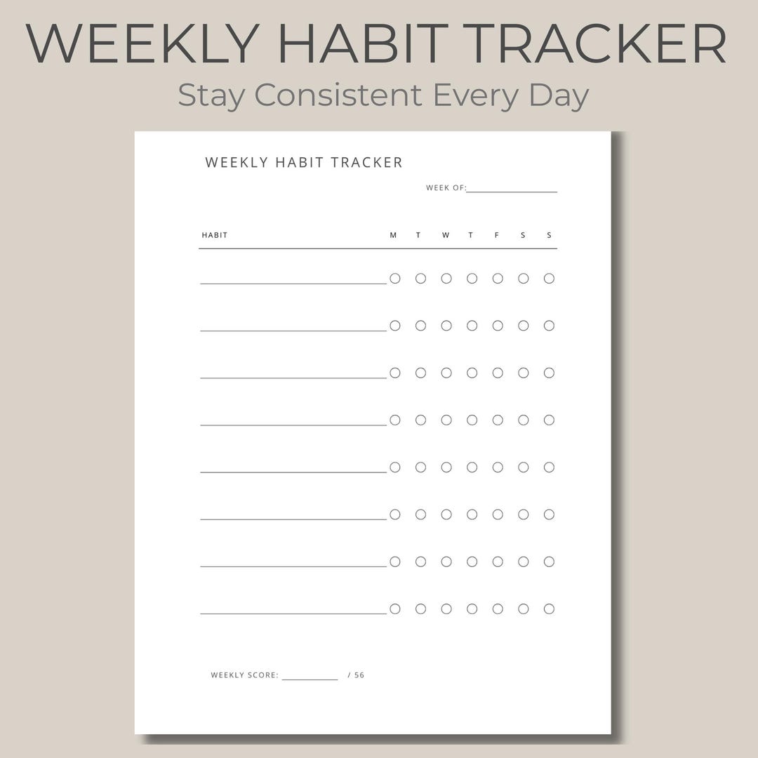 Weekly Habit Tracker, 7 Day Routine Log, Simple Checklist, Minimal ...