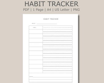 Planilha Mensal de Acompanhamento de Hábitos para Imprimir - Modelo Minimalista para Rotina - Registro de 31 Dias - Download Imediato
