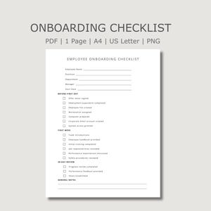 Checkliste für die Mitarbeitereinführung, Einstellungsformular, Checkliste für die Personalorientierung, Schulungsnachweis für Mitarbeiter