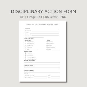 Disciplinary Action Notice, Staff Write Up, HR Warning Sheet, Workplace Conduct Report, Office Printable