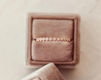 Dainty Milgrain Diamond Wedding Band, Vintage Bezel Set Sterling Silver Stacking Ring