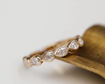 Pear Moissanite & Sterling Silver Wedding Band: Stackable 1.20ct Ring