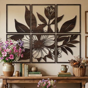 Laser Cut Files : Clarkia Wildflower SVG, DXF, Vector, Template, Floral Decor, 6-Panel Wall Art