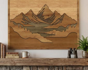 Laser Cut Files : Layered Mountain Forest SVG, DXF, Vector, Template, Landscape Art Decor, Multilayer