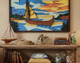 Laser Cut Files : Layered Sailboat Sunset SVG, DXF, Vector, Template, Nautical Wall Art, Decor