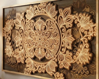 Laser Cut Files : Layered Mandala SVG,  DXF, Vector, Template, 7 Multilayer Floral Mandala Decor