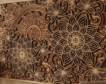 Laser Cut Files : Layered Floral Mandala SVG,  DXF, Vector, Template, 6 Multilayer Mandala Decor