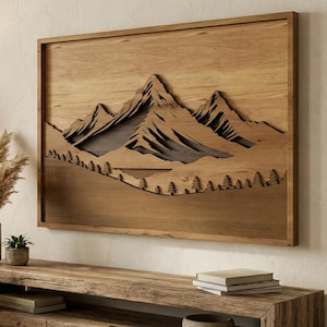 Laser Cut Files : Layered Mountain Ridge SVG, DXF, Vector, Pine Forest, Landscape Wall Art