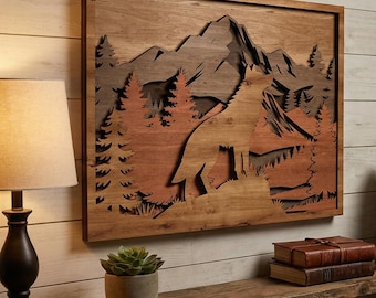 Laser Cut Files : Layered Howling Wolf SVG, DXF, Forest Scene, Mountain Wildlife, Landscape WallArt