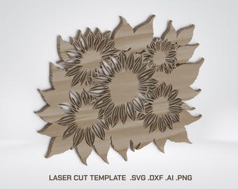 Laser Cut Files : Sunflower SVG, DXF, Vector, Template, Floral Bouquet, Decor, Art Decor, CNC