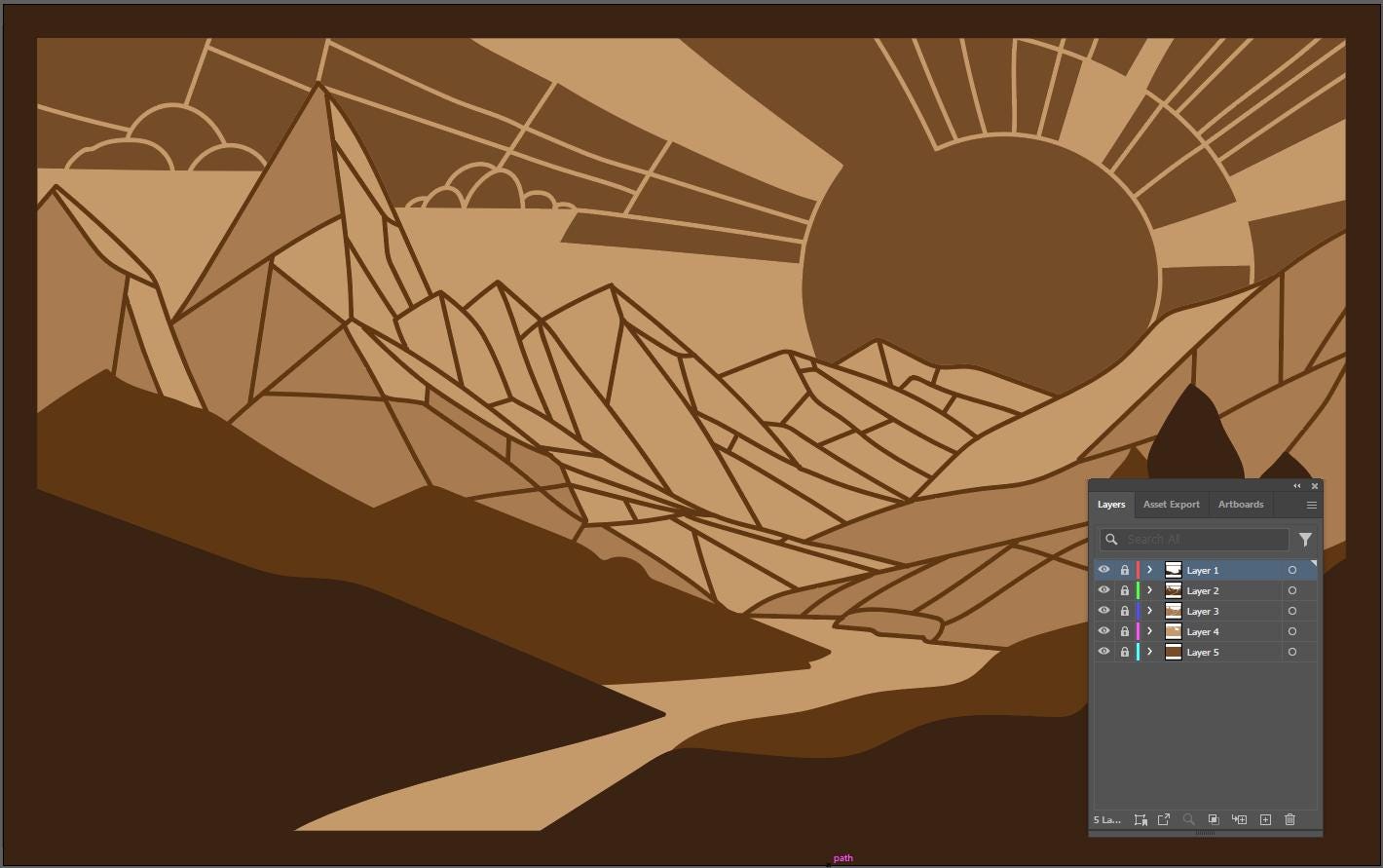 Sun Rise Dxf Laser Cut Files : Layered Mountains Sunrise SVG, DXF, Vector, Template ...