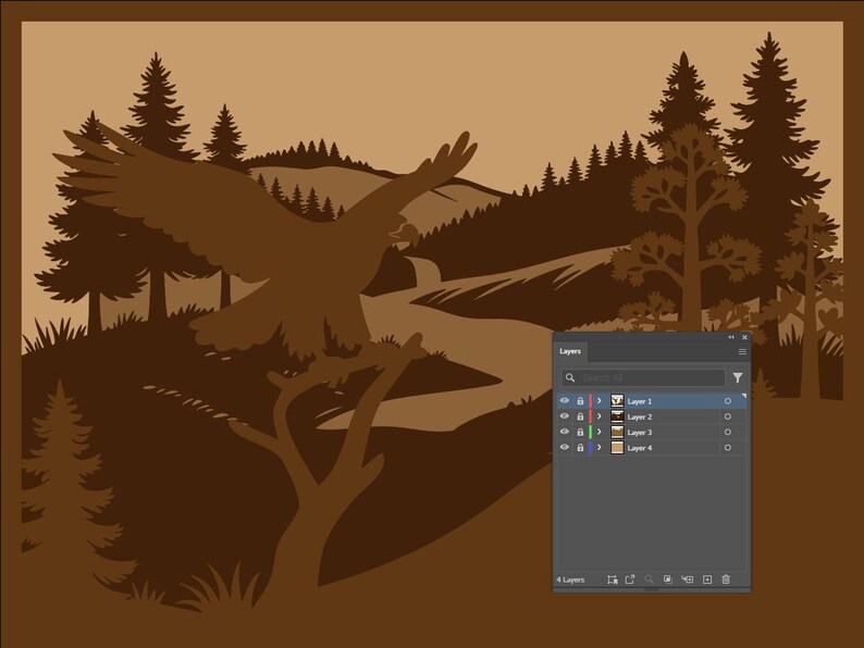 Laser Cut Files : Layered Eagle Forest SVG, DXF, Wildlife Mountain ...