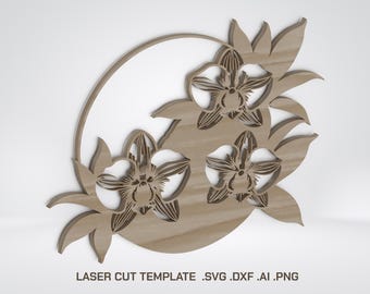 Fichiers découpés au laser : fleurs d'orchidées SVG, DXF, vecteur, modèle, fleurs tropicales, bouquet, art déco