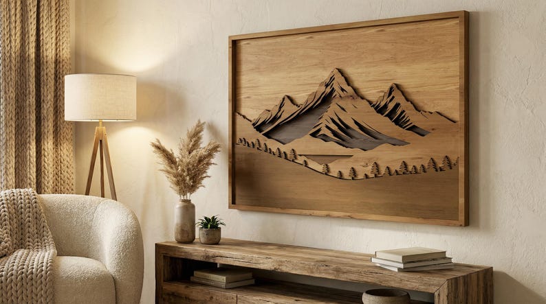 Laser Cut Files : Layered Mountain Ridge SVG, DXF, Vector, Pine Forest ...