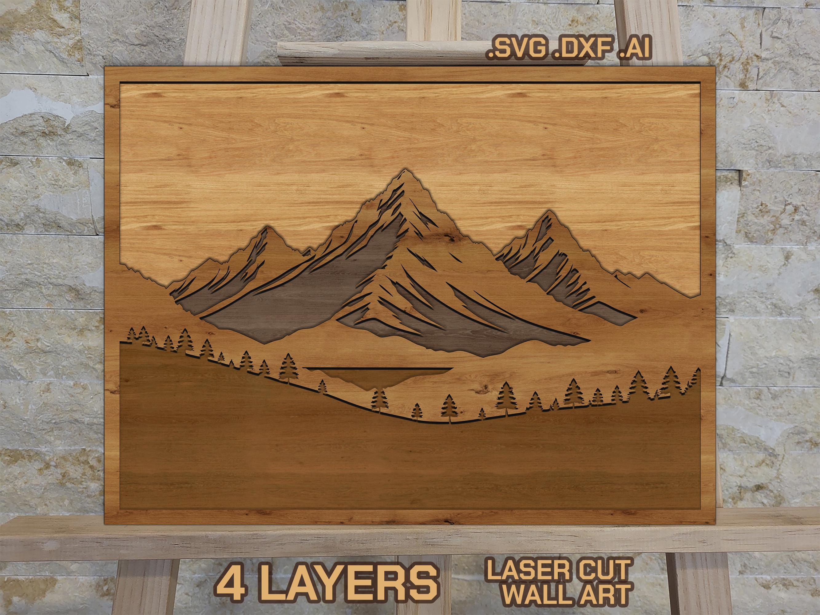 Laser Cut Files : Layered Mountain Ridge SVG, DXF, Vector, Pine Forest ...