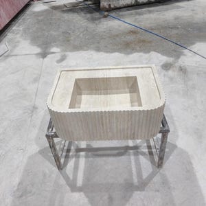 Beige Travertine Fluted Vessel Sink: Rectangular Marble Bathroom Basin