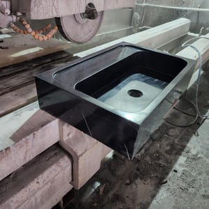 Nero Marquina Marble Sink: 24&quot; Rectangular Black Vanity Basin