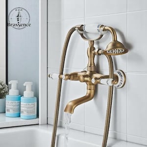 Retro Antique Brass Bathtub Shower Faucet Set – Dual Knobs Mixer Tap, Wall Mounted, Swivel Spout – Vintage Black Bronze Finish