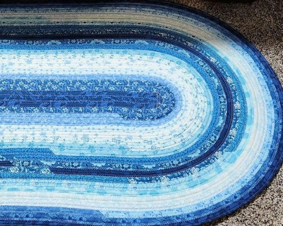 Handmade~Blauer Jelly Roll Teppich 56cmx120cm
