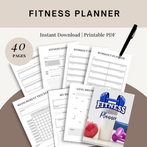 Fitness Planner, Printable Health and Fitness Planner Bundle, Fitness Journal, Weight Loss Journal, Glow Up Meal Planner, Workout Trackers