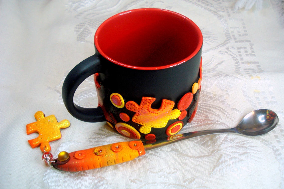 Polymer Clay Mug Tutorial Techniques, Ideas, Glass, Spoon, Coaster, Handmade, Unique, Gift, Tips