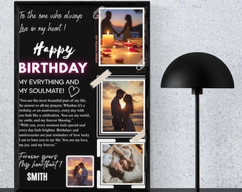Custom Couples Photo Card Print, CANVA Template,Anniversary Keepsake, Romantic One-Year Gift for Him or Her