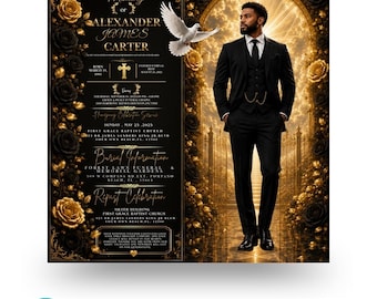 Black & Gold Heavenly Funeral Announcement Flyer (Canva Template)