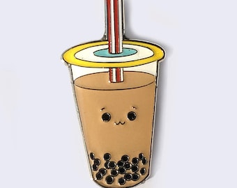 Broszka emaliowana z herbatą bąbelkową Boba Bubble Tea Milk Tea – Azjatycka kultura popularna
