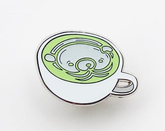Matcha (Green Tea) Latte Enamel Pin (Glow-in-the-Dark)