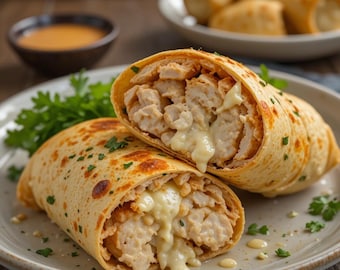 La mejor receta de wraps de pollo con queso y ajo / Comida fácil y sabrosa / Deliciosa y cremosa, ideal para toda la familia / Descarga digital instantánea en PDF