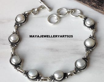 Pulsera de perlas de agua dulce de plata de ley: delicado estilo barroco.