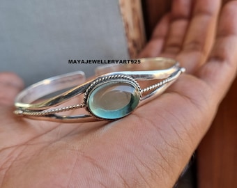 Pulsera de aguamarina hecha a mano: joyería ajustable de plata de ley