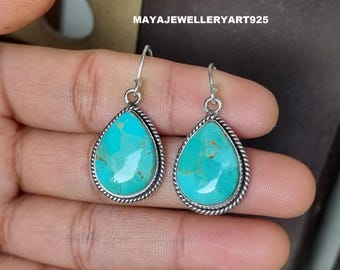 Kingman Mohave Turquoise Earring Handmade 925 Sterling Silver Dangle Stud Earring Jewelry for Mom