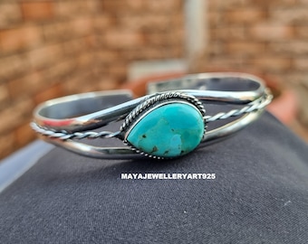 Turquoise armband Kingman, druppelmanchet 925 sterlingzilver, boho-sieraden