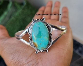 Handmade Mohave Turquoise Bangle: 925 Sterling Silver, Dainty Design December Birthstone Gift for Her