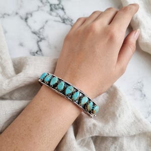 Kingman Turquoise Heavy Bangle, Handmade 925 Sterling Silver Boho Jewelry, Multi Gemstone Southwestern Bangle