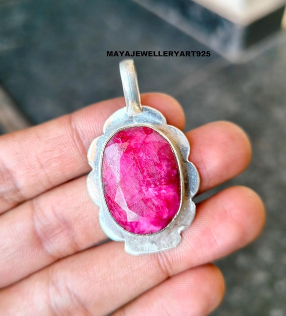 Handmade Pink Ruby Pendant, Oval Gemstone, 925 Sterling Silver