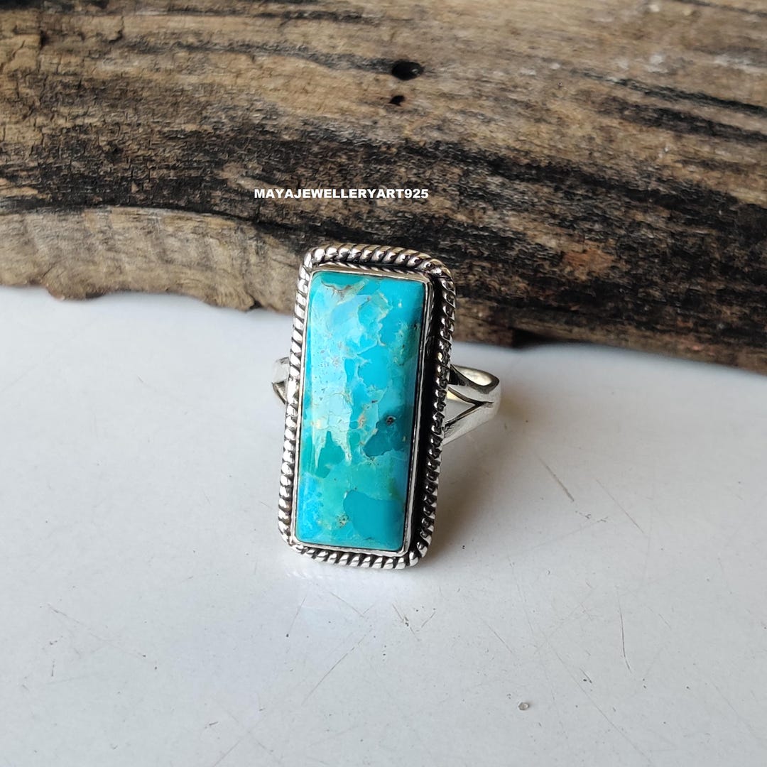Handmade Kingman Mohave Turquoise Ring 925 Sterling Silver Gemstone ...