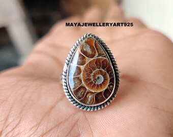 Bague ammonite en argent sterling : bijoux tendance faits main