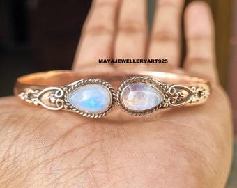 Pulsera de piedra lunar 100% cobre hecha a mano - Joyería de diseño ajustable