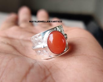 Carnelian Ring Hammered 925 Sterling Silver Statement Ring Jewelry