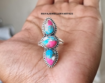 Suikerspinring, handgemaakte 925 sterlingzilveren turquoise edelsteensieraden.
